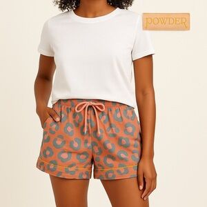 Powder | Coral Leopard Print Lounge Shorts Pink Gray Small